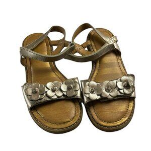 Hanna Andersson Girls Gold Floral Sandals Size 2